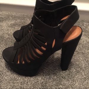 black chunky heels with Velcro